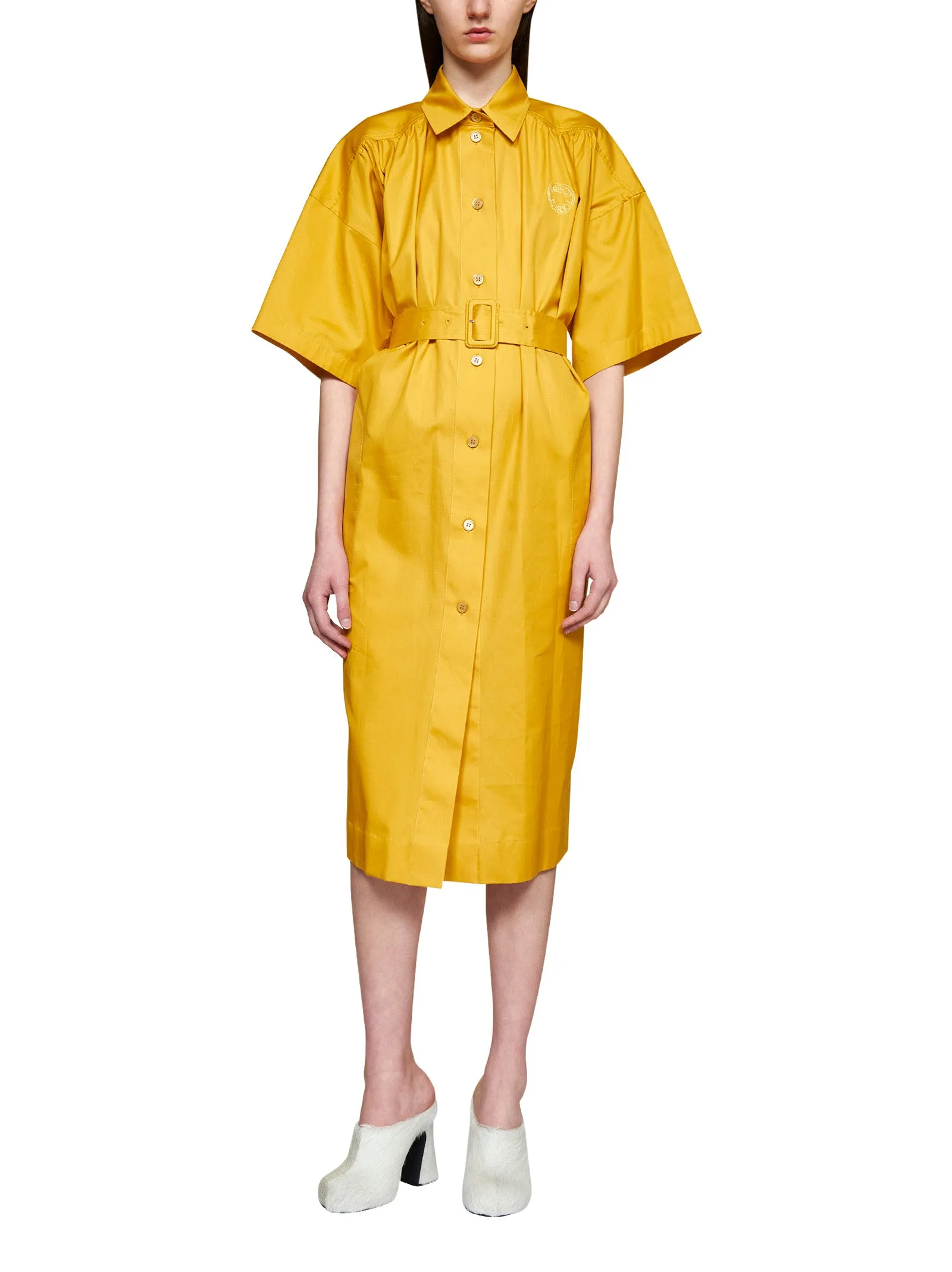 Marni Logo Embroidered Belted Shirt Dress