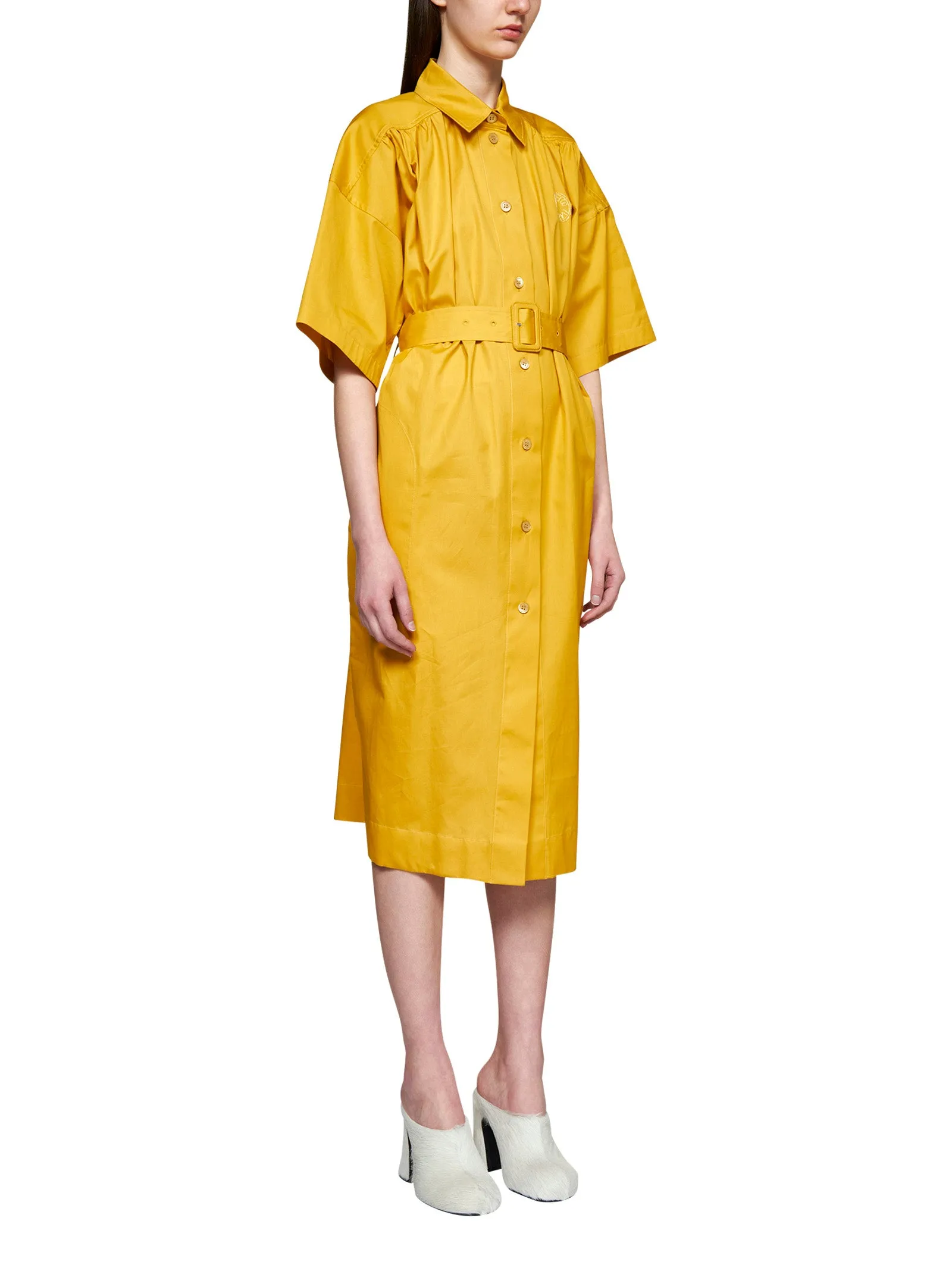 Marni Logo Embroidered Belted Shirt Dress