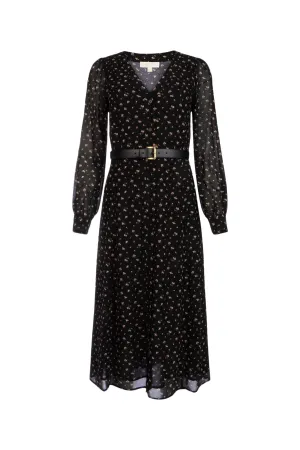 Michael Michael Kors Belted Waist Floral Printed Midi Dress