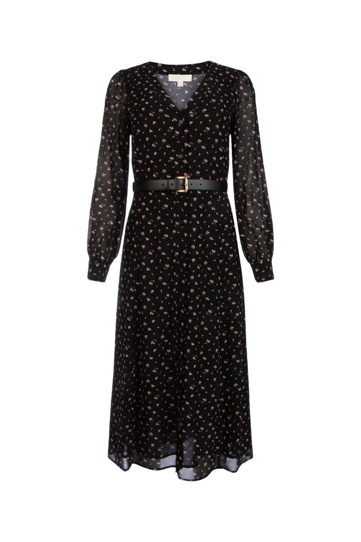 Michael Michael Kors Belted Waist Floral Printed Midi Dress