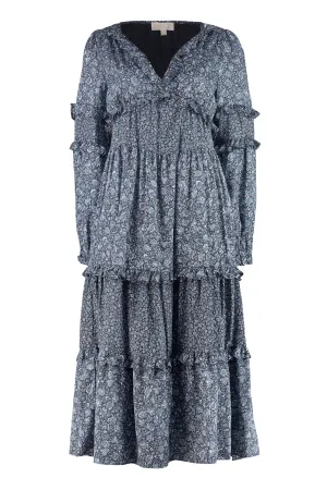 Michael Michael Kors Floral Printed V-Neck Midi Dress