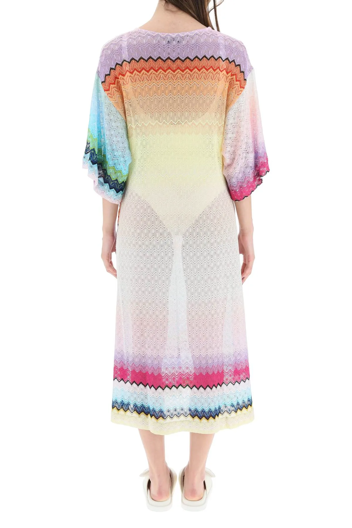 Missoni Zigzag Woven V-Neck Drawstring Dress