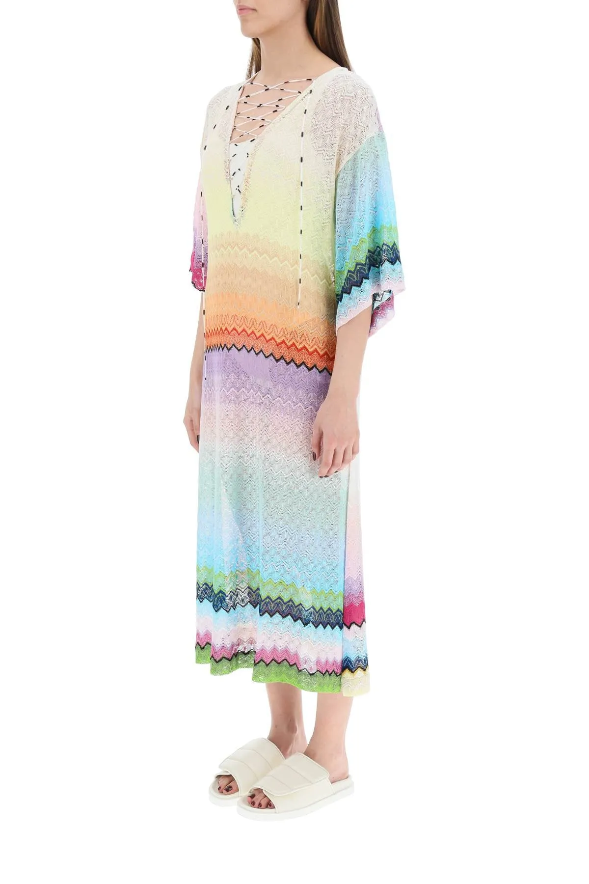 Missoni Zigzag Woven V-Neck Drawstring Dress