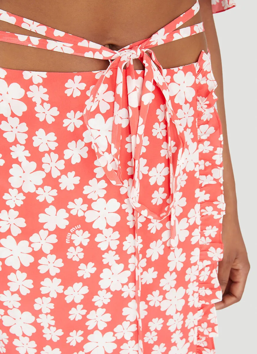 Miu Miu Marocain Floral-Printed Flared Skirt