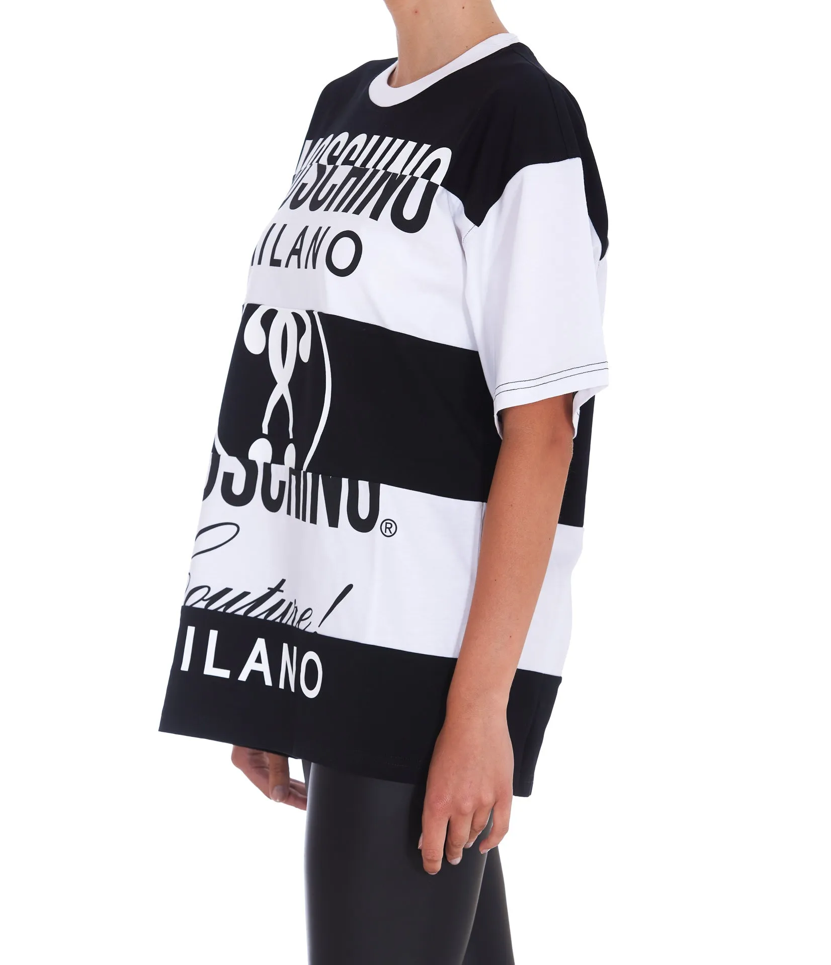 Moschino Logo Print Striped Crewneck T-Shirt