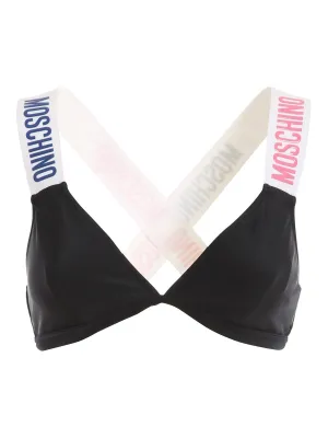 Moschino Logo-Tape Crossover Shoulder Strap Bikini Top