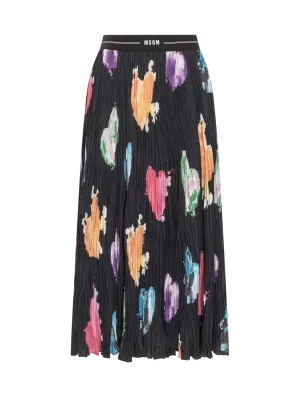 MSGM Allover Heart Printed Pleated Skirt