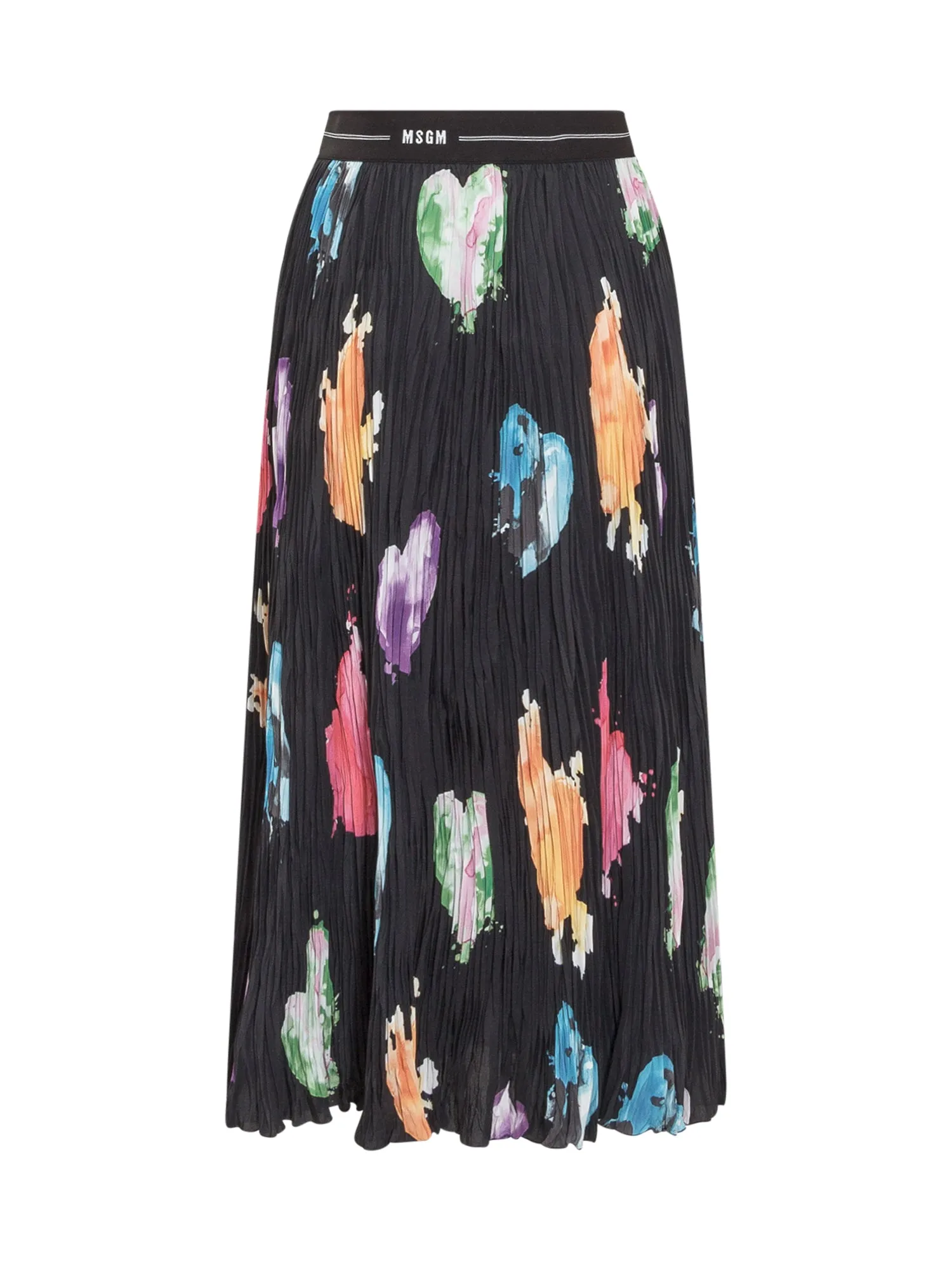 MSGM Allover Heart Printed Pleated Skirt