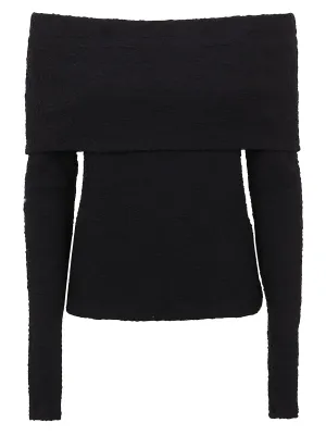 MSGM Embossed Off-Shoulder Long Sleeved Top