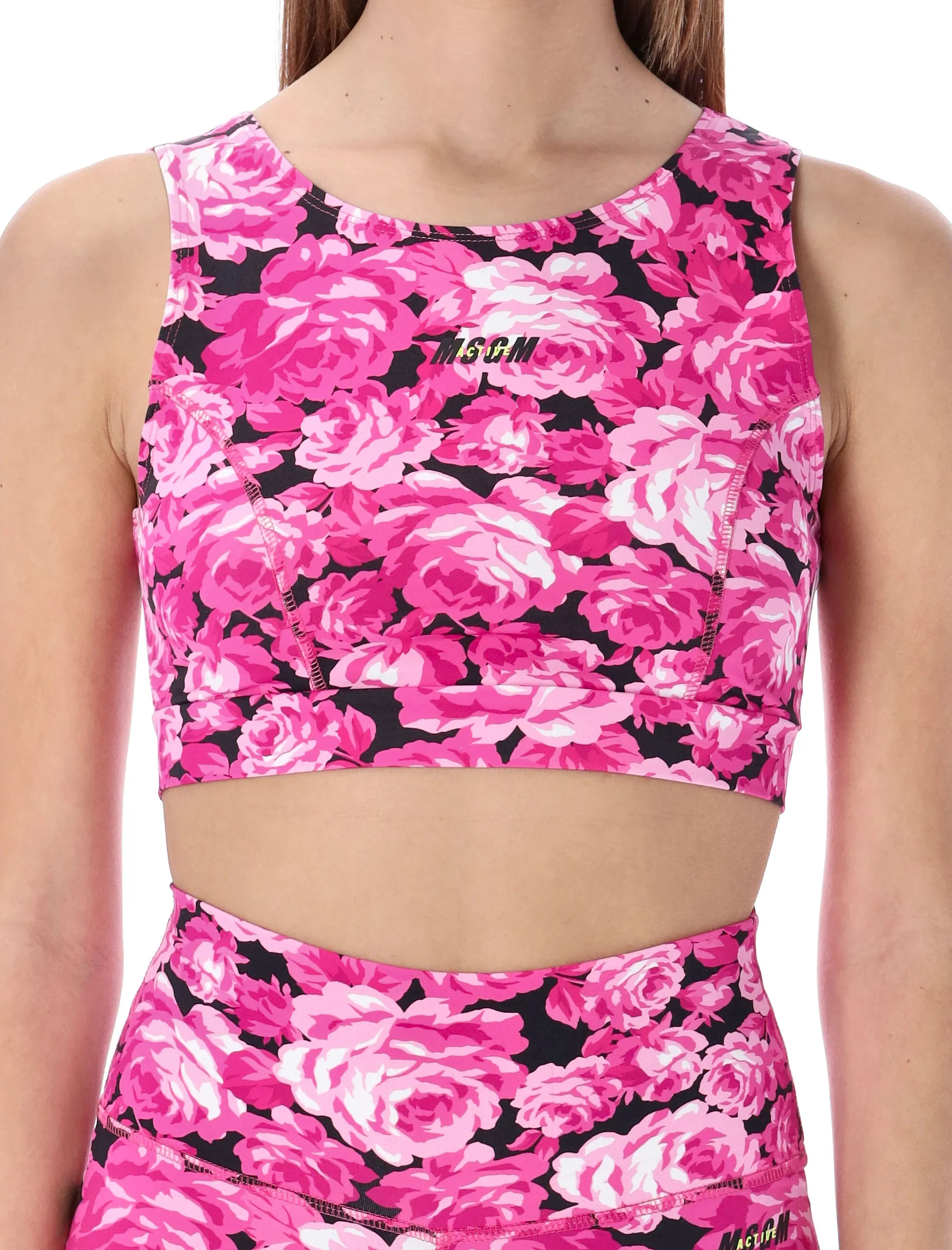 MSGM Floral Print Cropped Tank Top