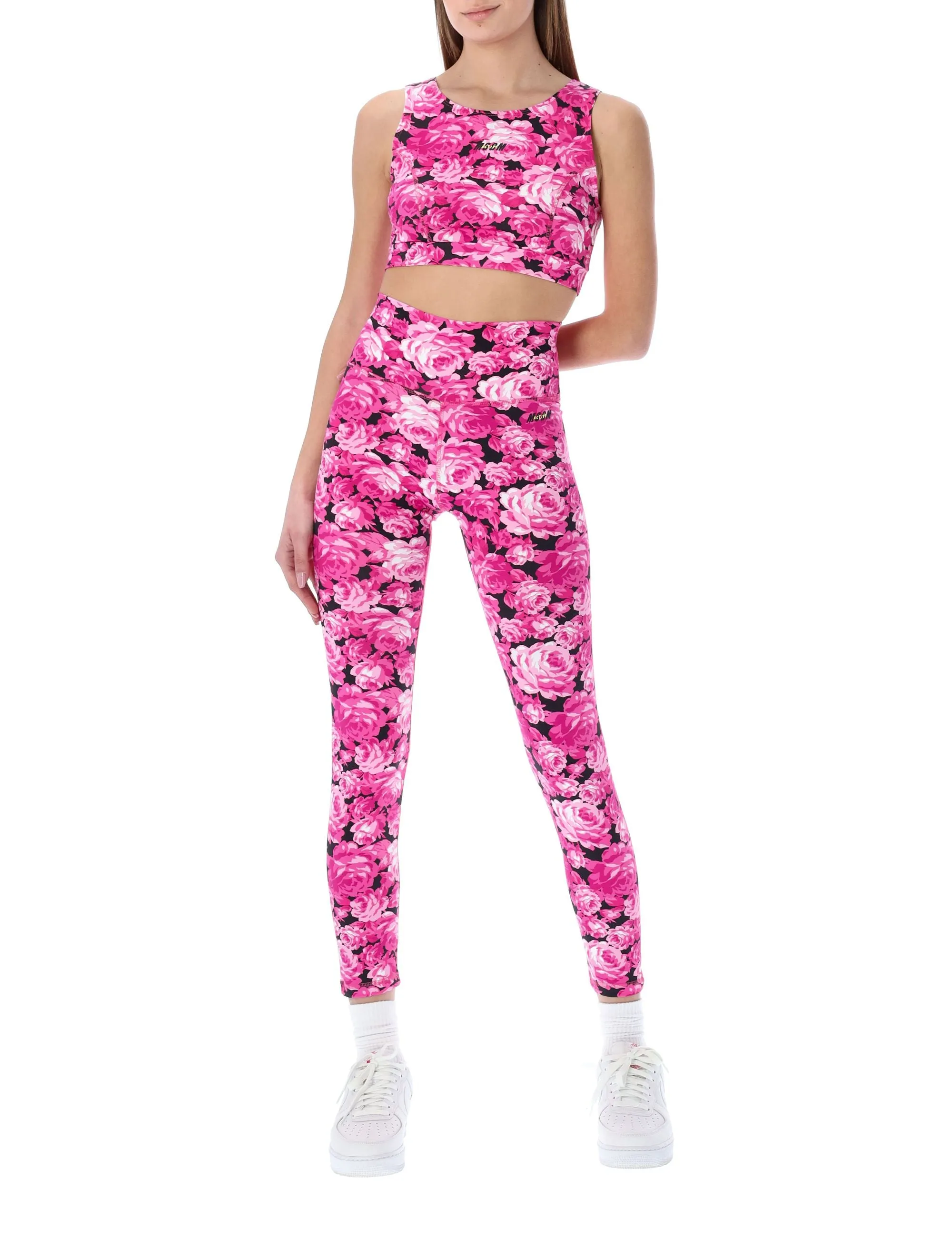 MSGM Floral Print Cropped Tank Top