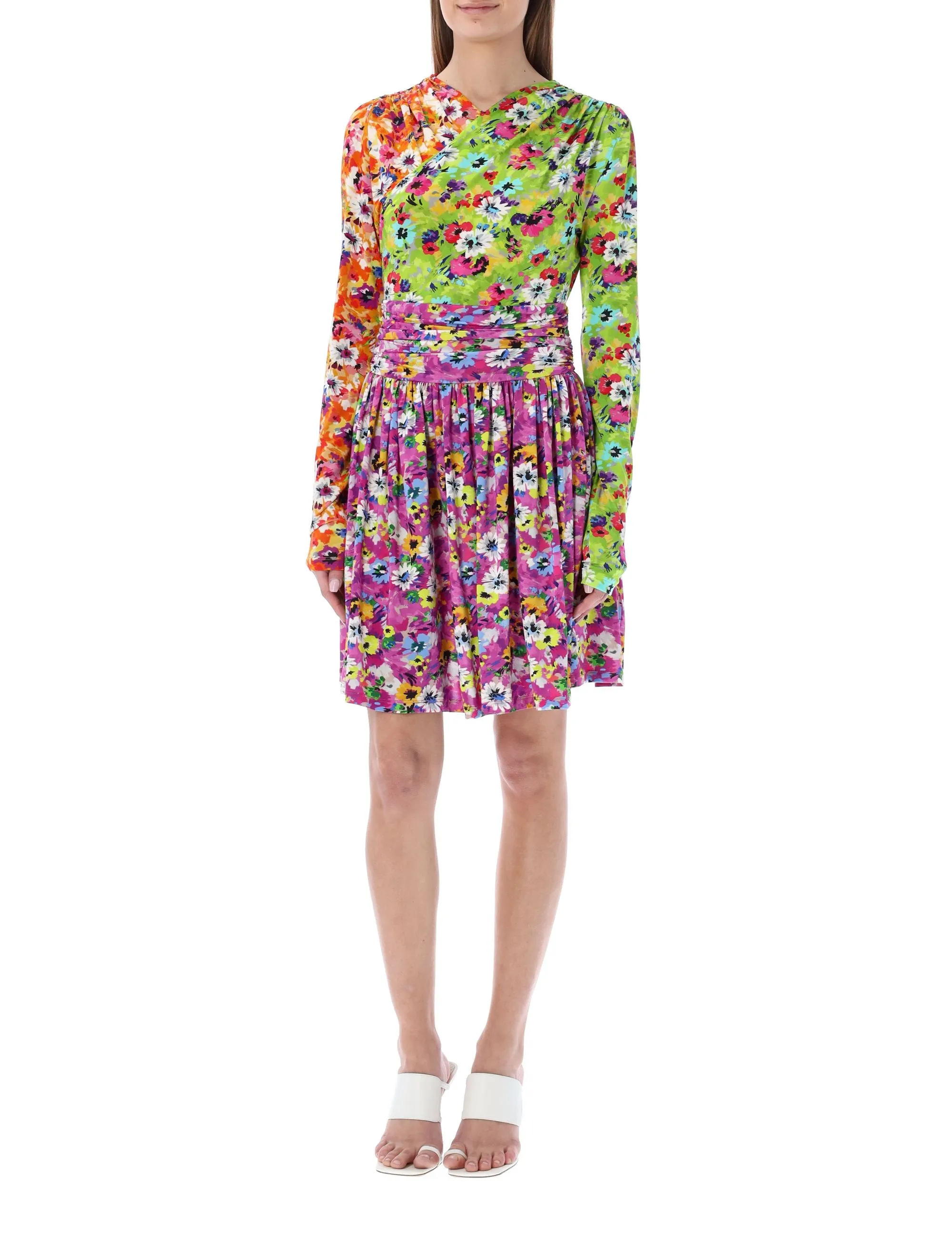 MSGM Floral Print Wrapped Mini Dress