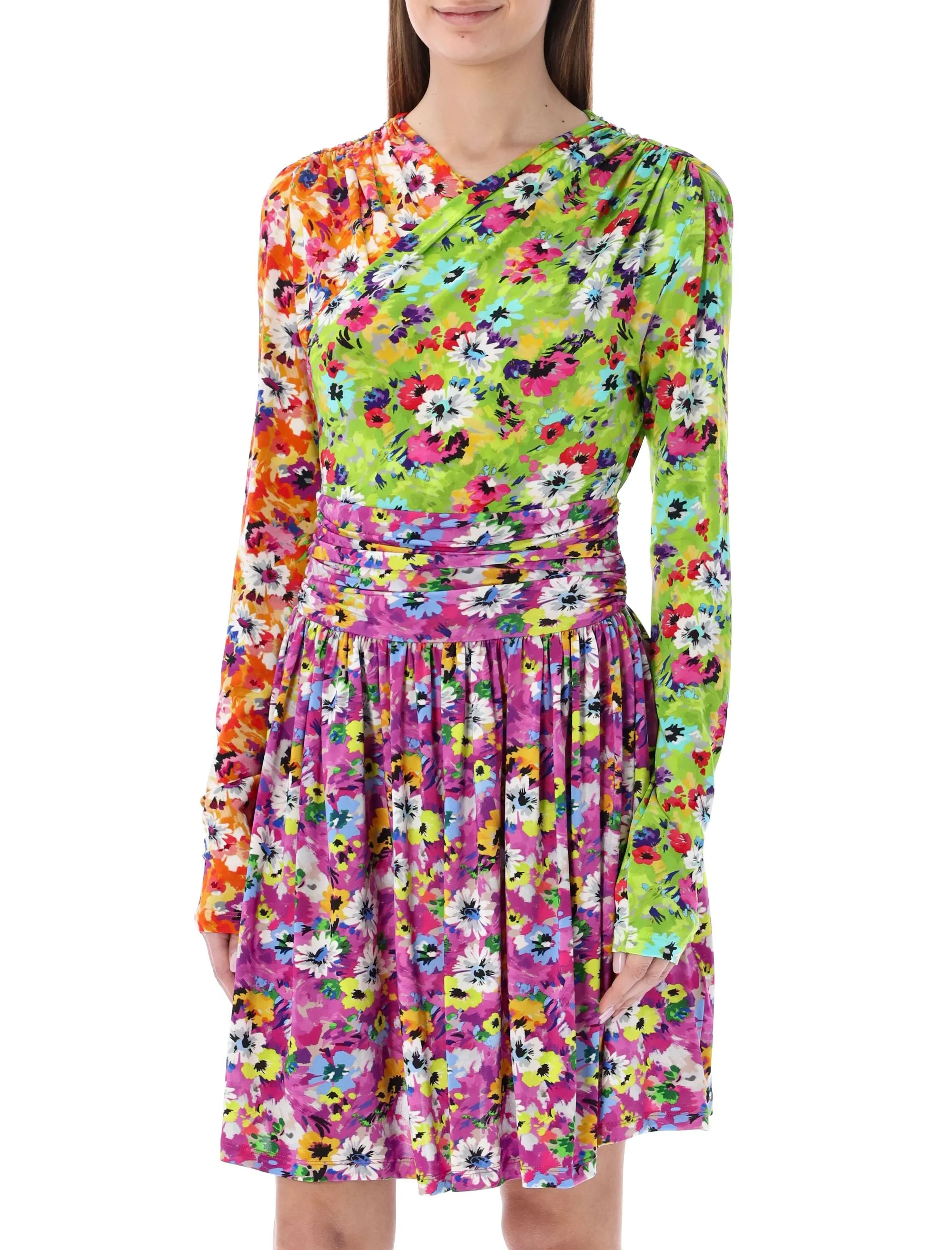 MSGM Floral Print Wrapped Mini Dress