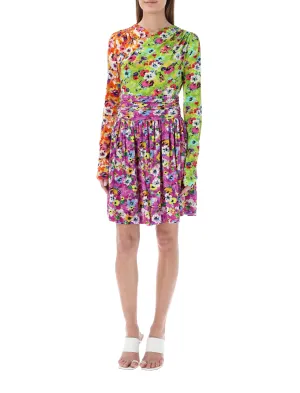MSGM Floral Print Wrapped Mini Dress