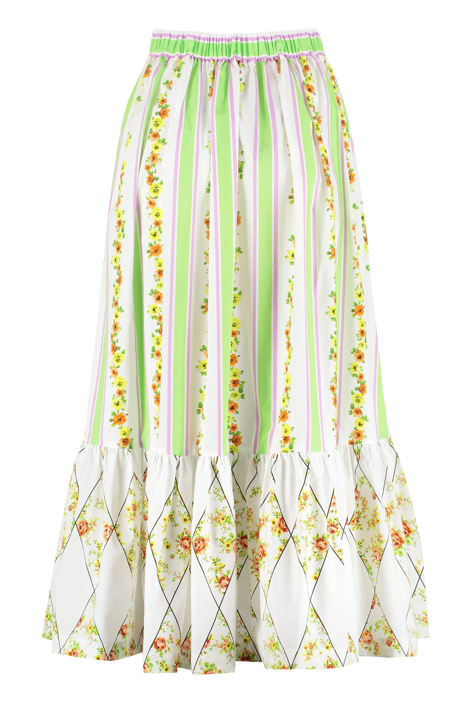 MSGM Floral Printed Panelled Maxi Skirt