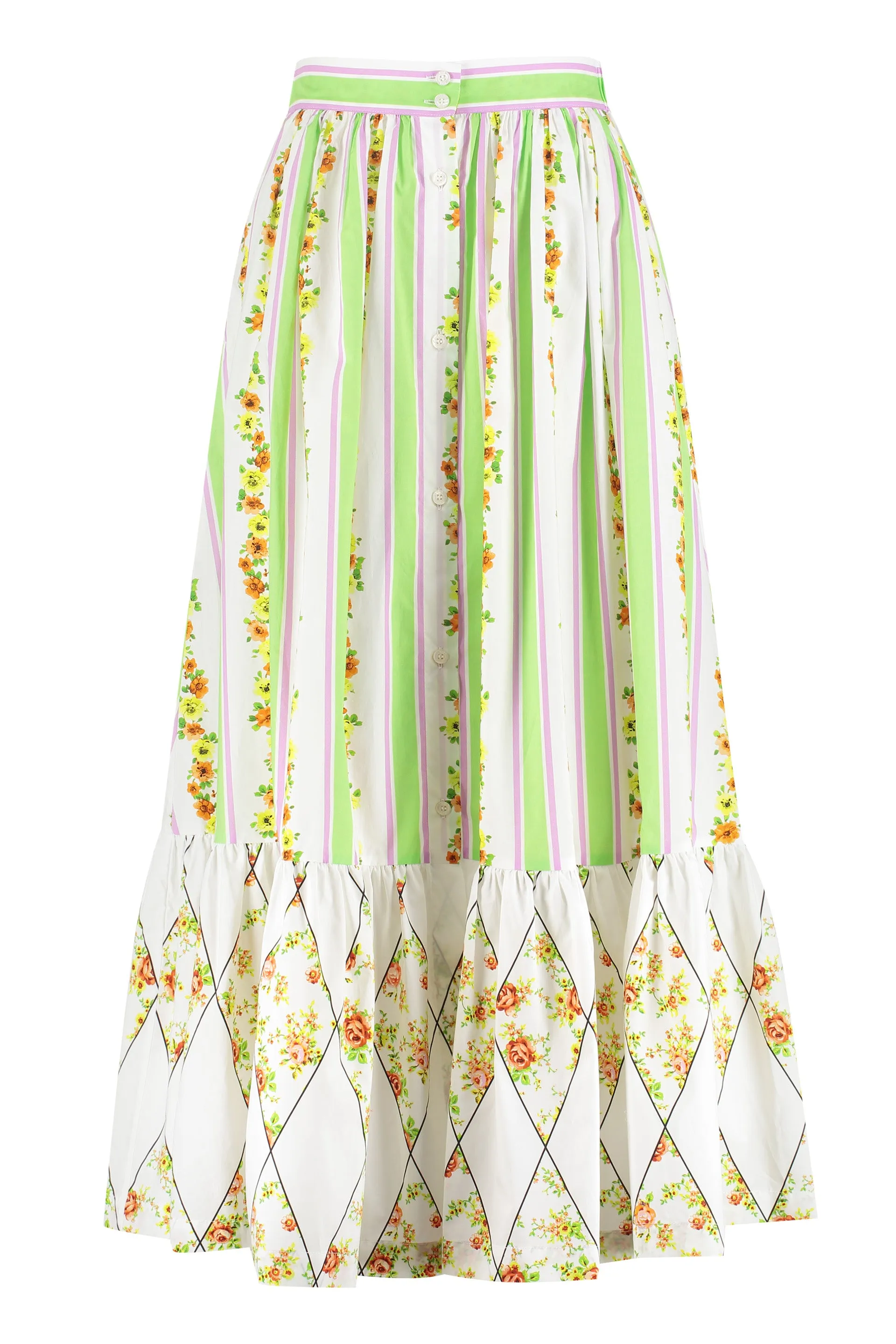 MSGM Floral Printed Panelled Maxi Skirt