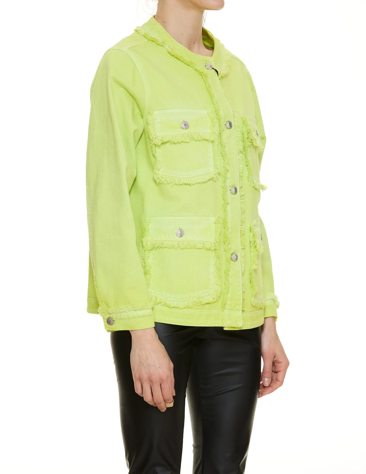 MSGM Fringe Buttoned Denim Jacket