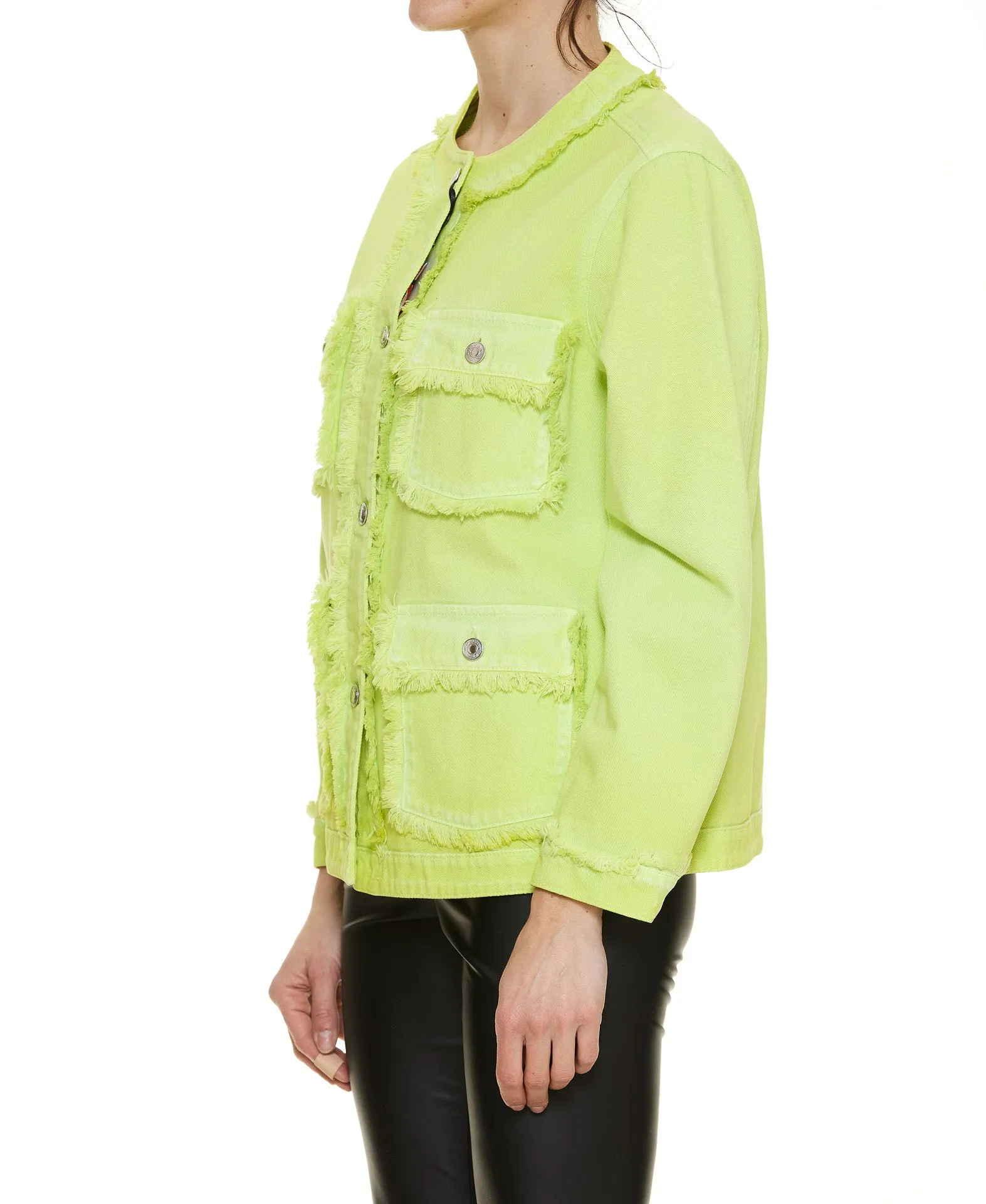 MSGM Fringe Buttoned Denim Jacket