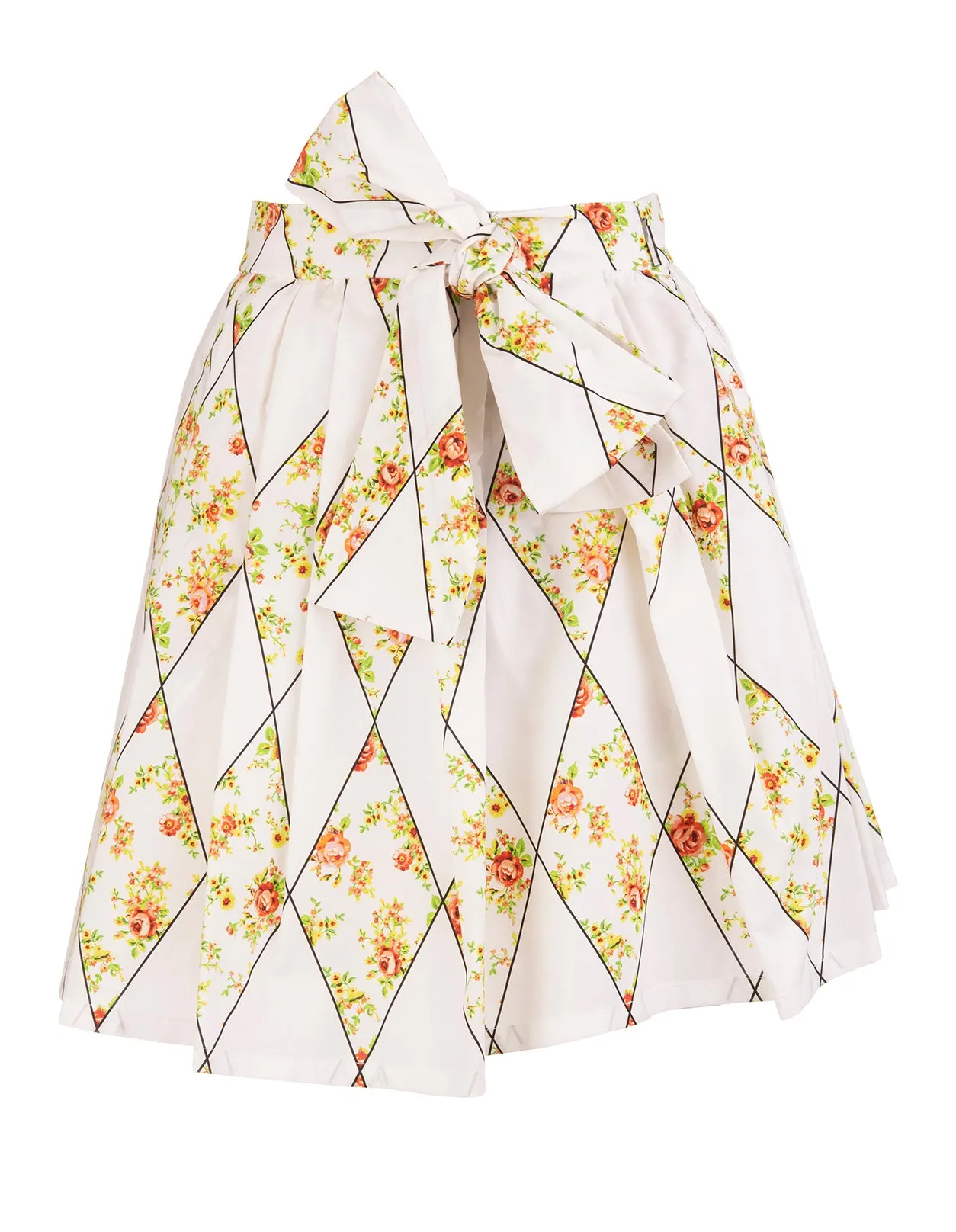 MSGM Geometric-Floral Pattern Bow Detailed Skirt