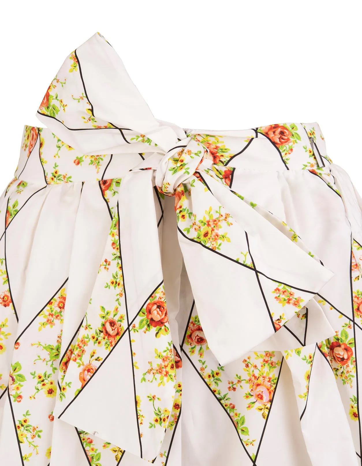 MSGM Geometric-Floral Pattern Bow Detailed Skirt