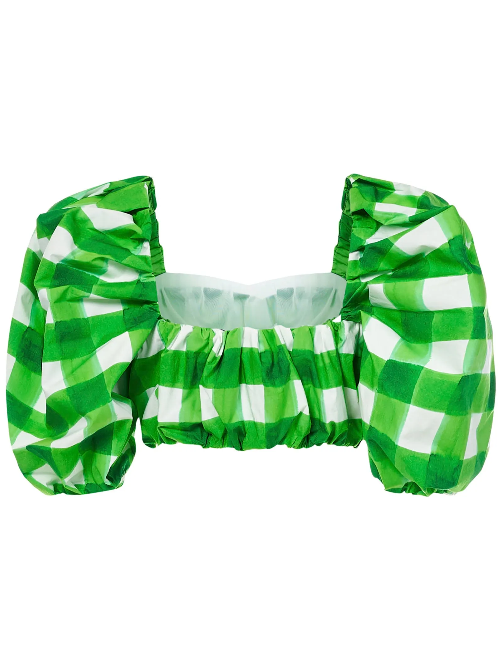MSGM Gingham Check Puff-Sleeves Cropped Top