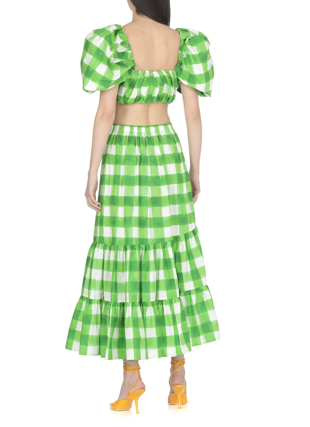 MSGM Gingham Check Puff-Sleeves Cropped Top