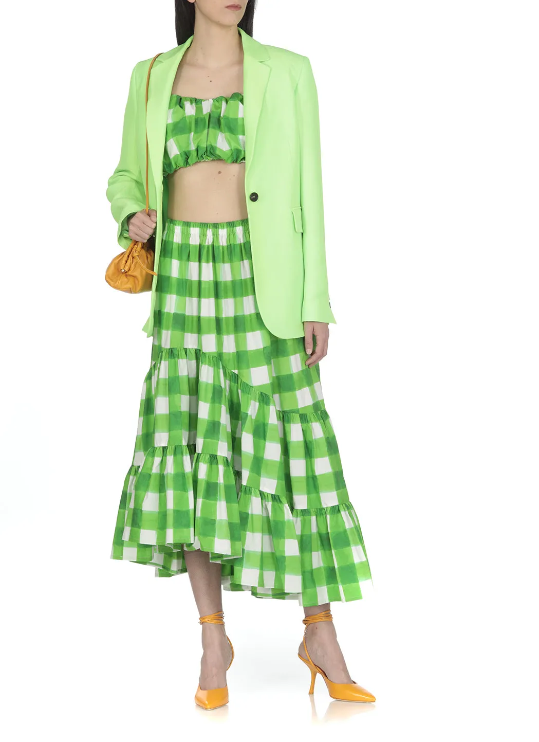 MSGM Gingham Check Puff-Sleeves Cropped Top