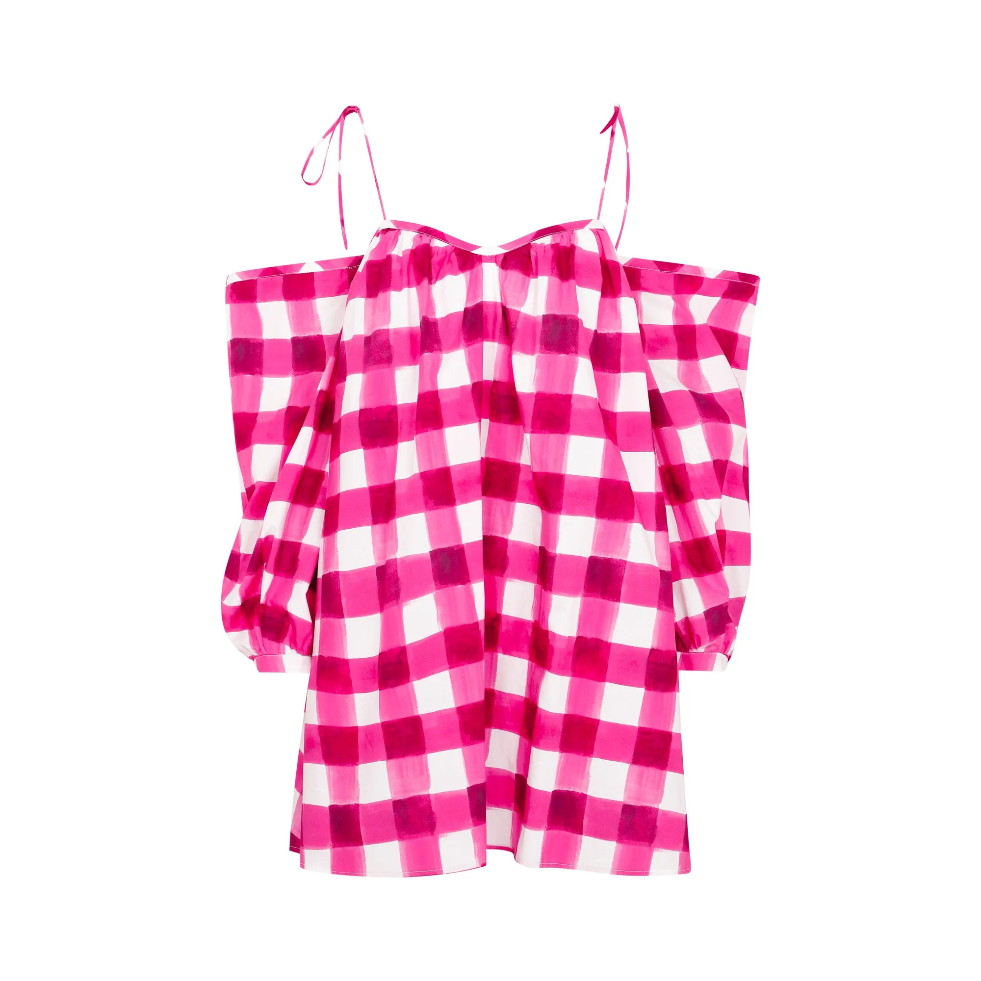 MSGM Gingham Printed Cold Shoulder Dress