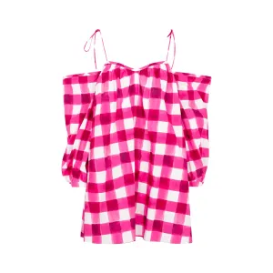 MSGM Gingham Printed Cold Shoulder Dress