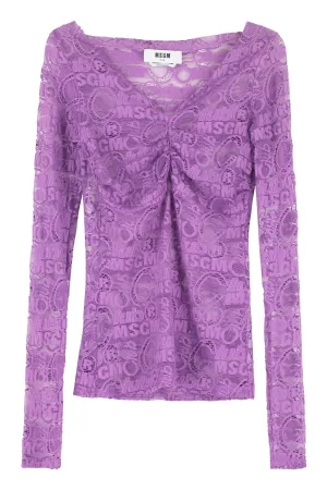 MSGM Lace Layered V-Neck Top