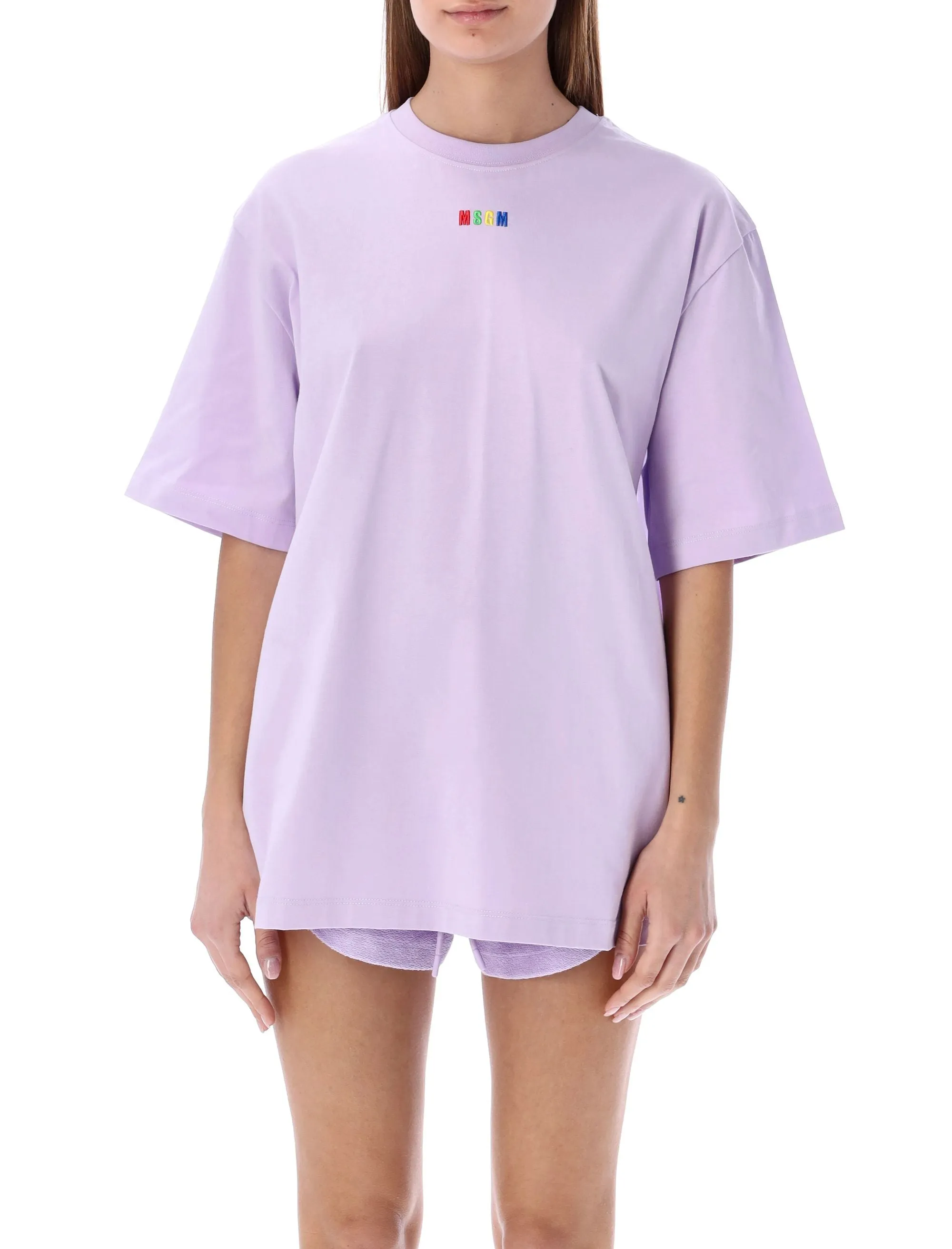 MSGM Logo Embroidered Crewneck T-Shirt