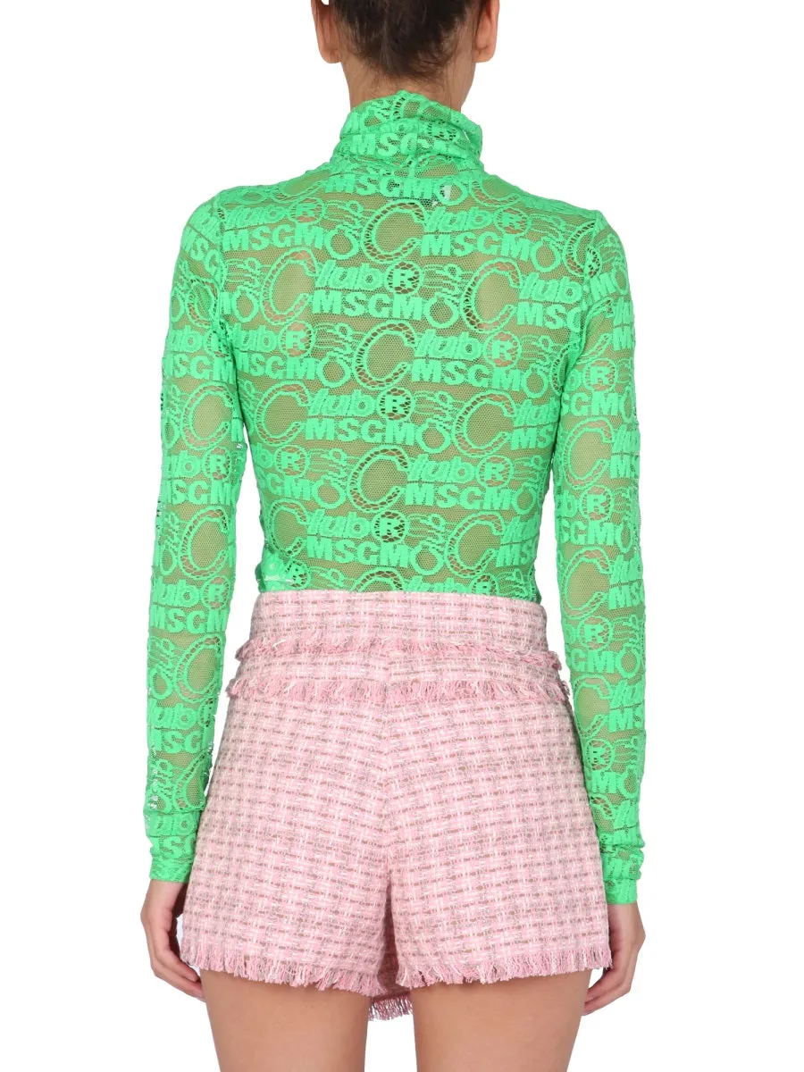 MSGM Logo Embroidered Lace Detailed Top