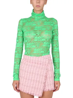 MSGM Logo Embroidered Lace Detailed Top