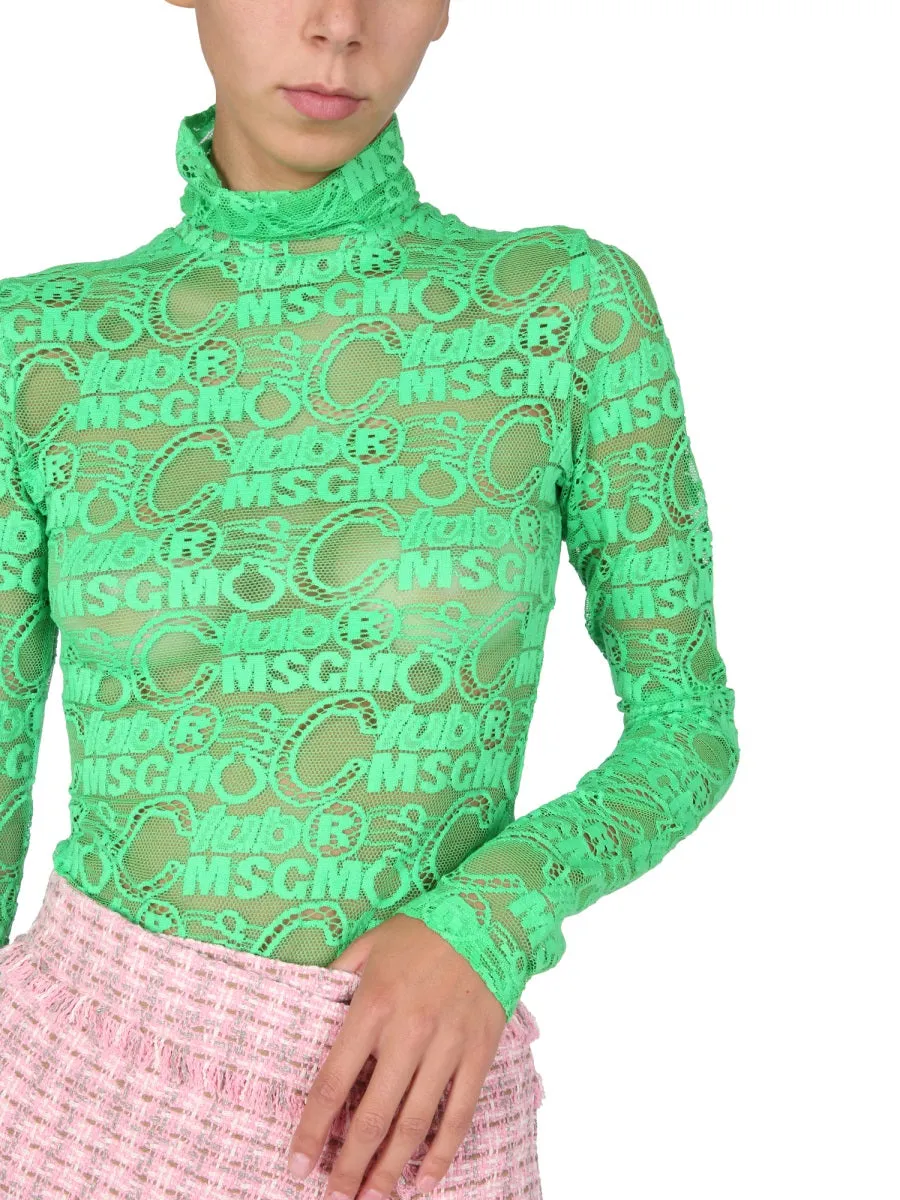 MSGM Logo Embroidered Lace Detailed Top