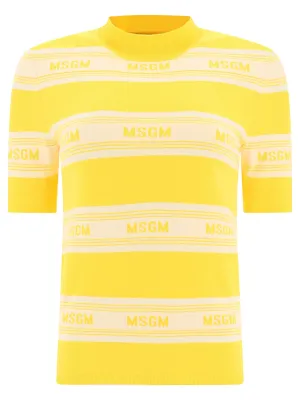 MSGM Logo Intarsia Striped Knitted Top