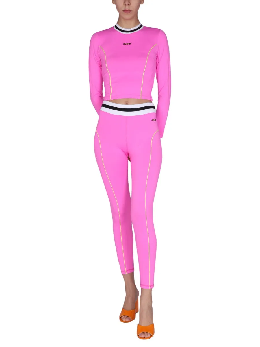 MSGM Logo Print Long Sleeved Cropped Top