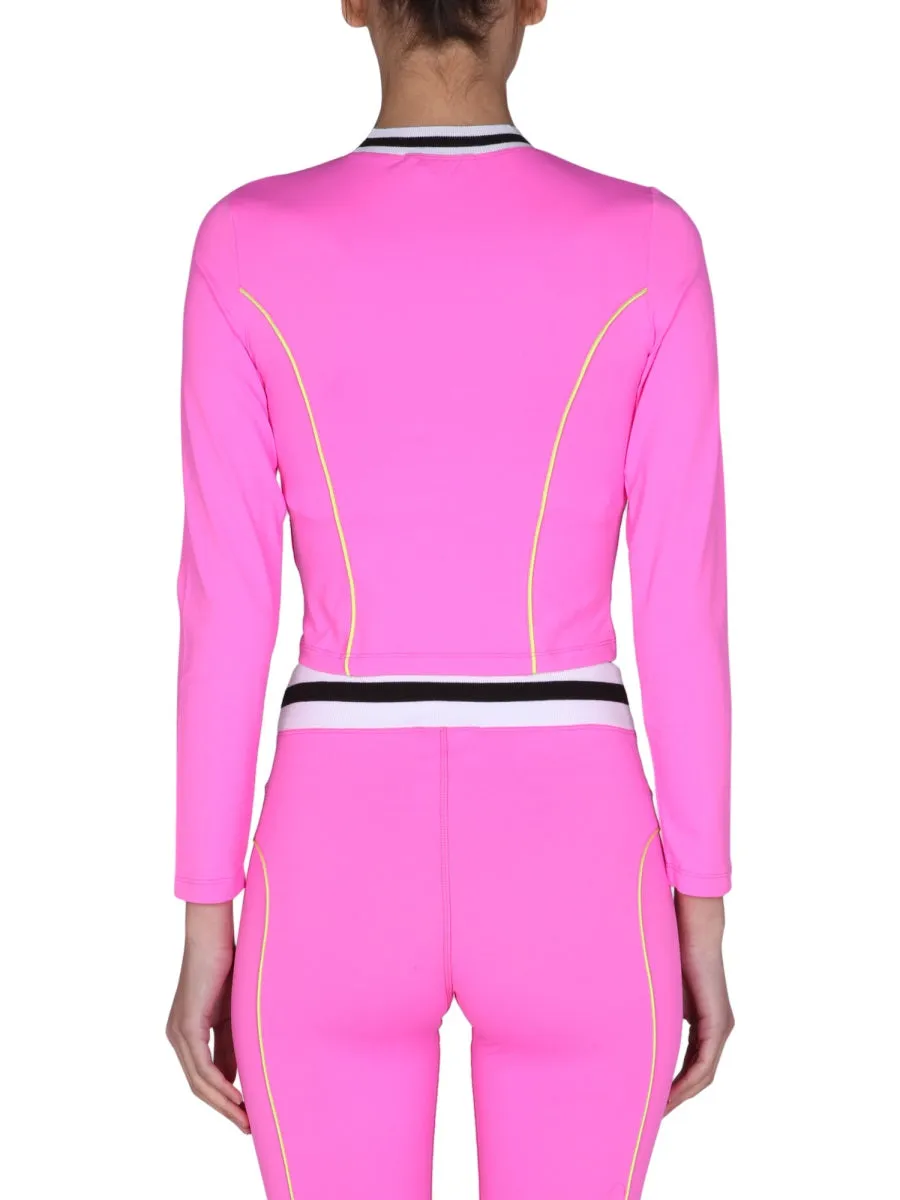 MSGM Logo Print Long Sleeved Cropped Top