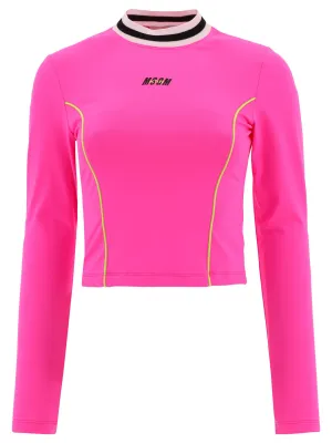 MSGM Logo Print Long Sleeved Cropped Top