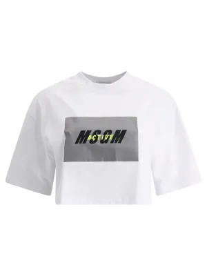 MSGM Logo Printed Cropped T-Shirt
