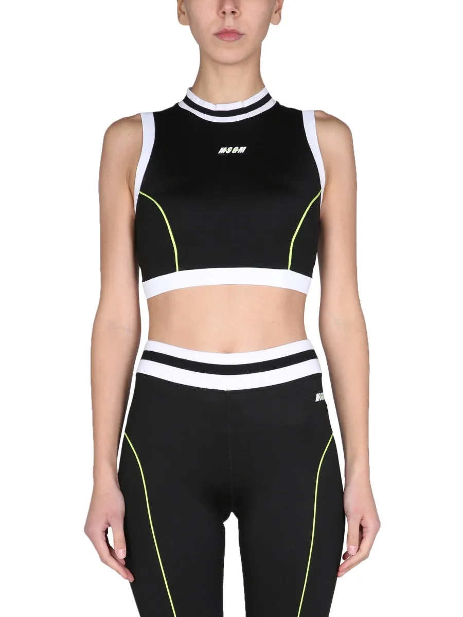 MSGM Logo Printed Sports Bra Top