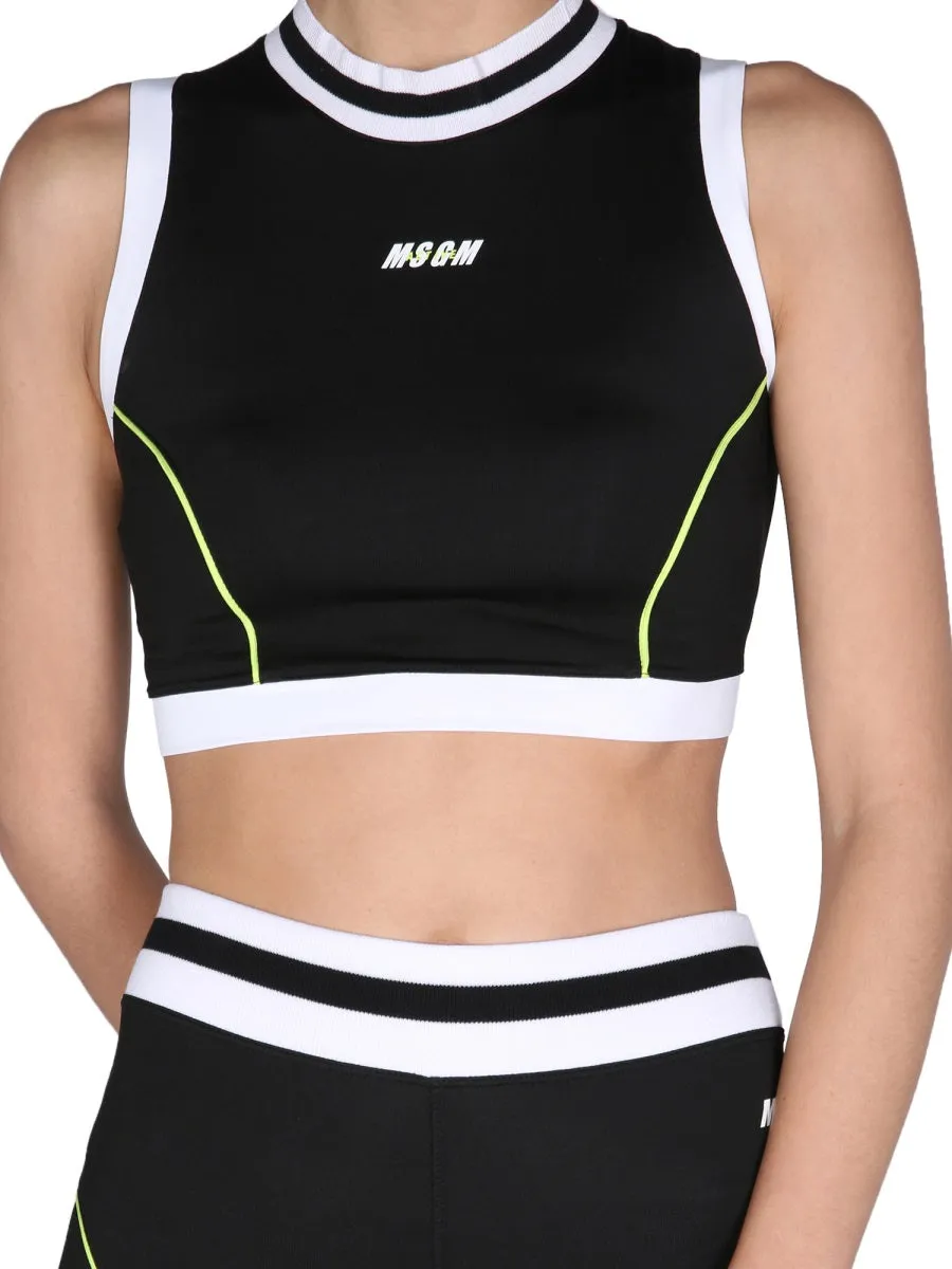 MSGM Logo Printed Sports Bra Top