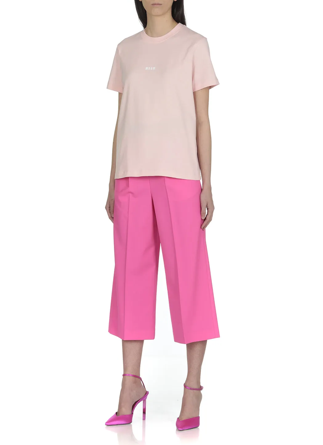 MSGM Micro Logo Printed Crewneck T-Shirt