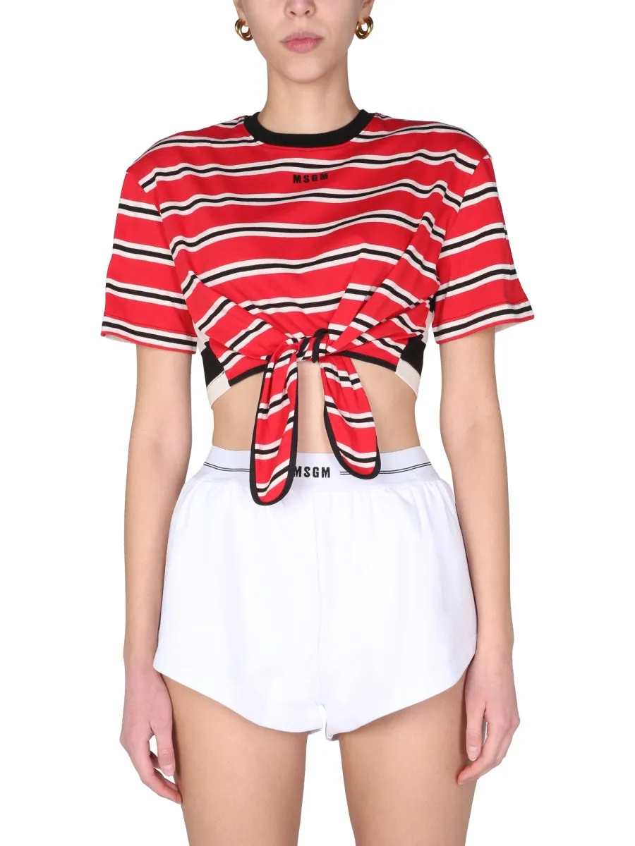 MSGM Tie-Waist Cropped T-Shirt