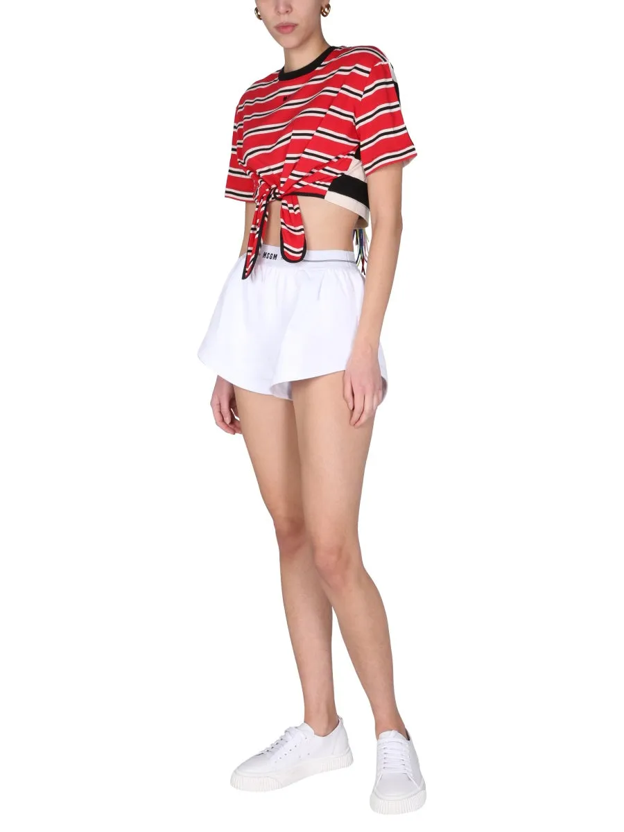 MSGM Tie-Waist Cropped T-Shirt
