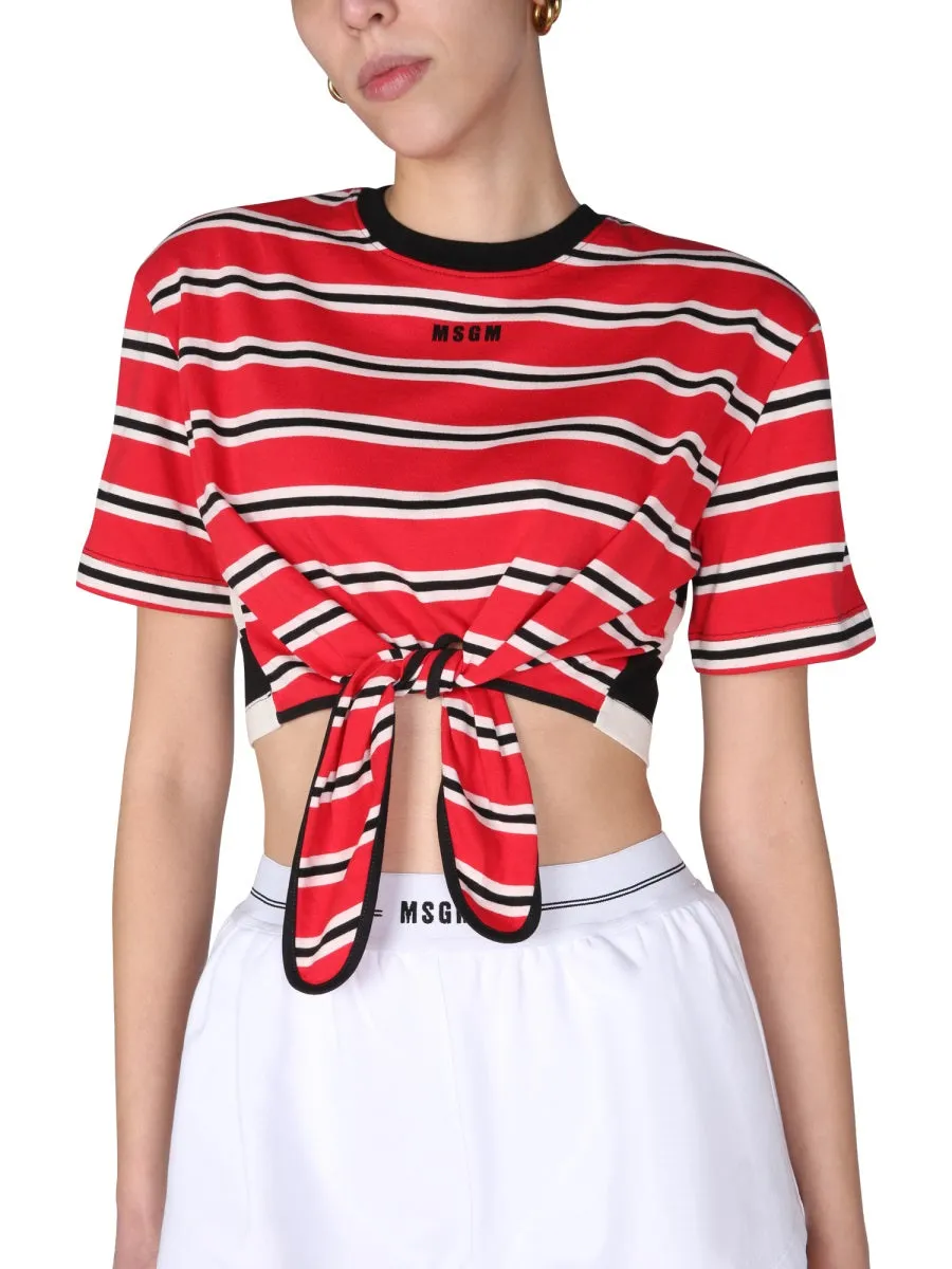 MSGM Tie-Waist Cropped T-Shirt