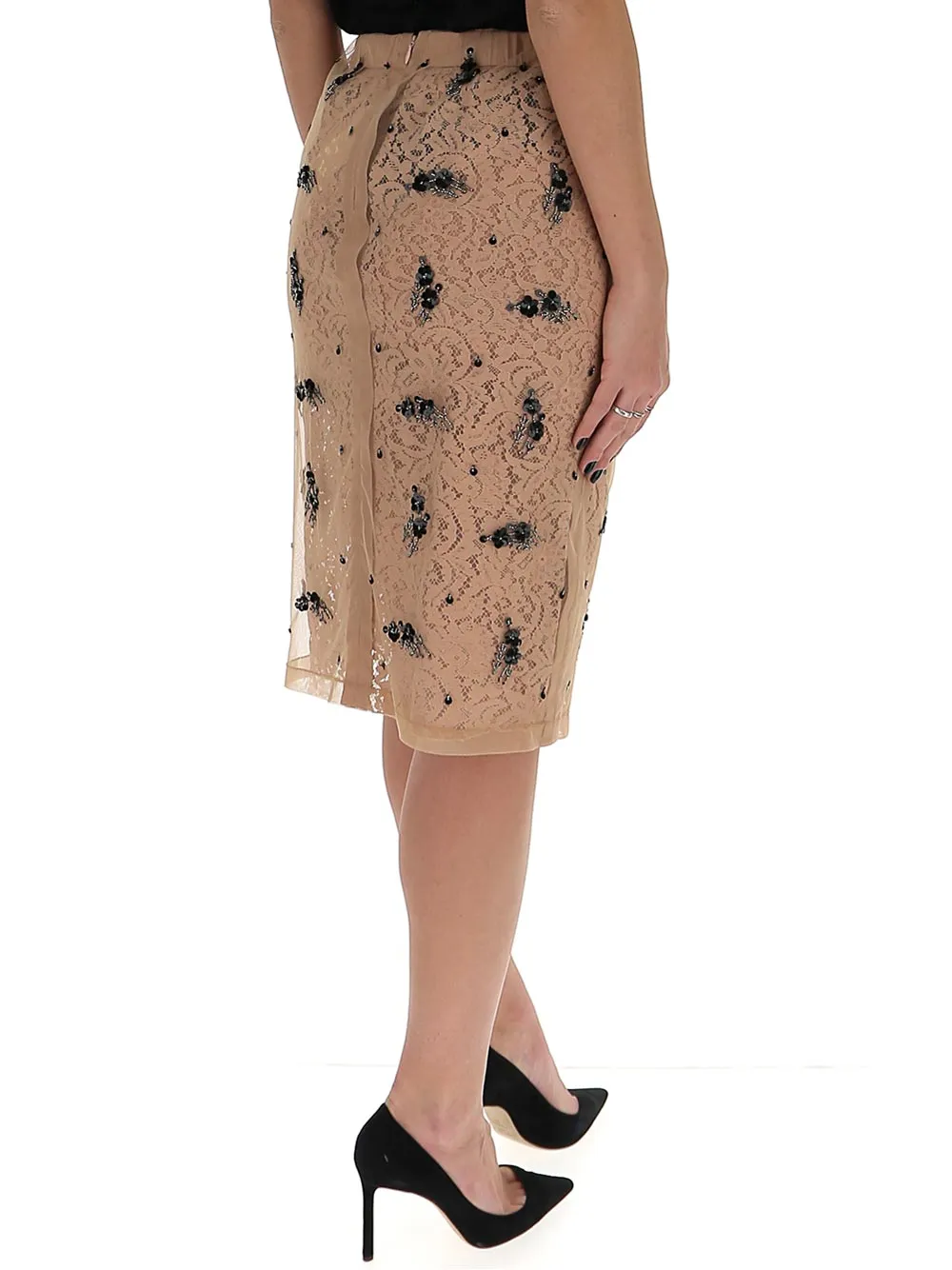 N21 Floral Embroidered Tulle Midi Skirt