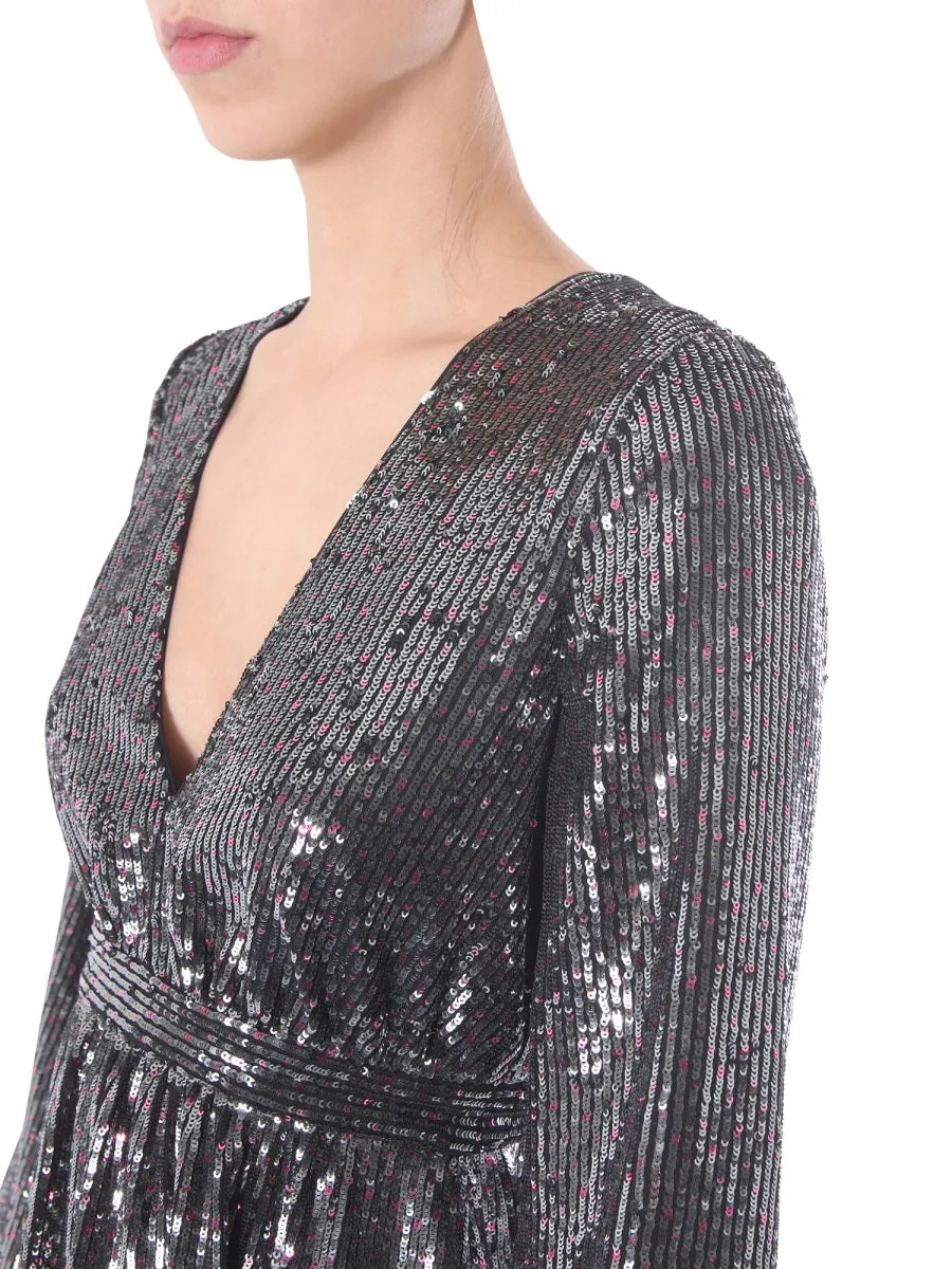 N21 Sequin V-Neck Midi Dress