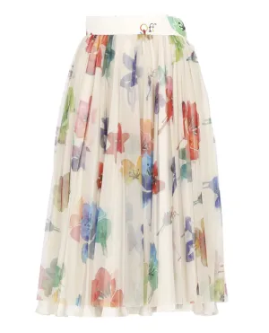 Off-White Floral Printed High Waist Midi Skirt