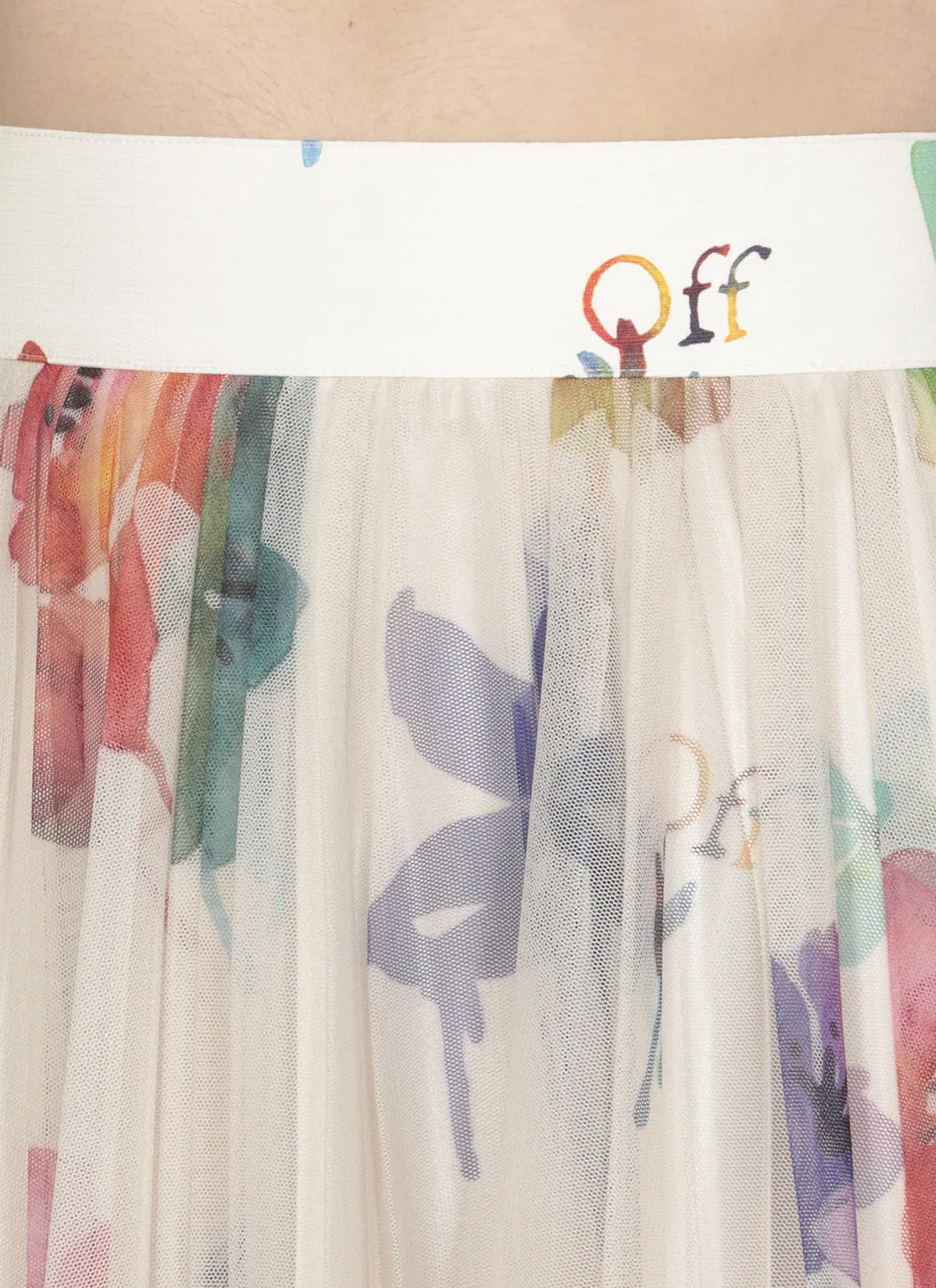 Off-White Floral Printed High Waist Midi Skirt