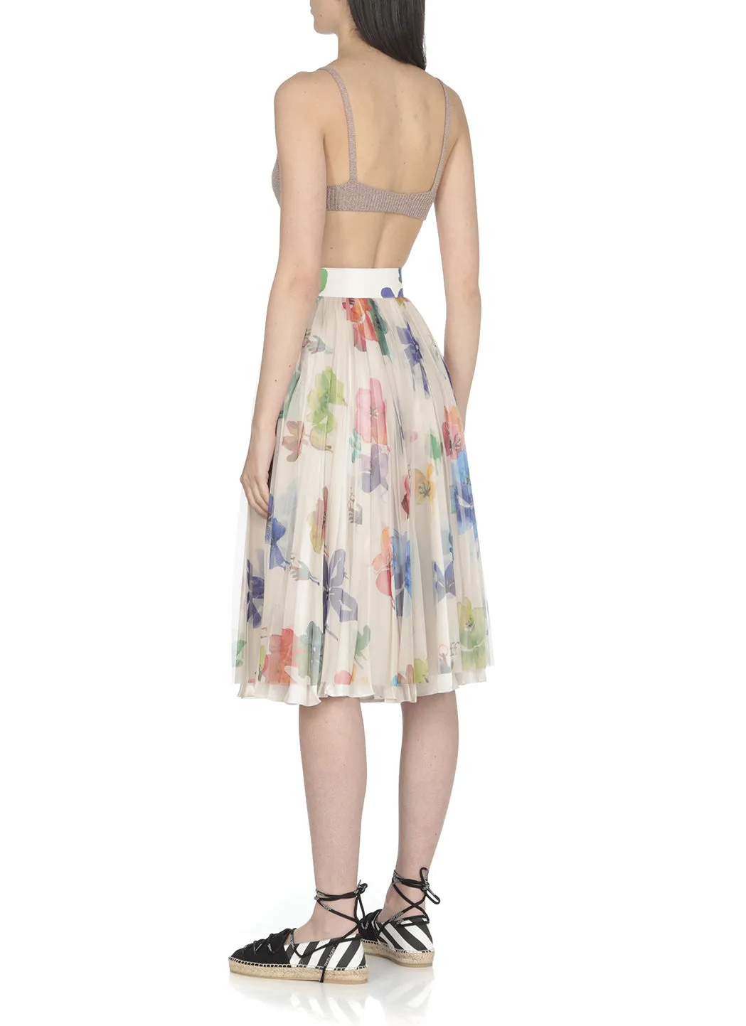 Off-White Floral Printed High Waist Midi Skirt